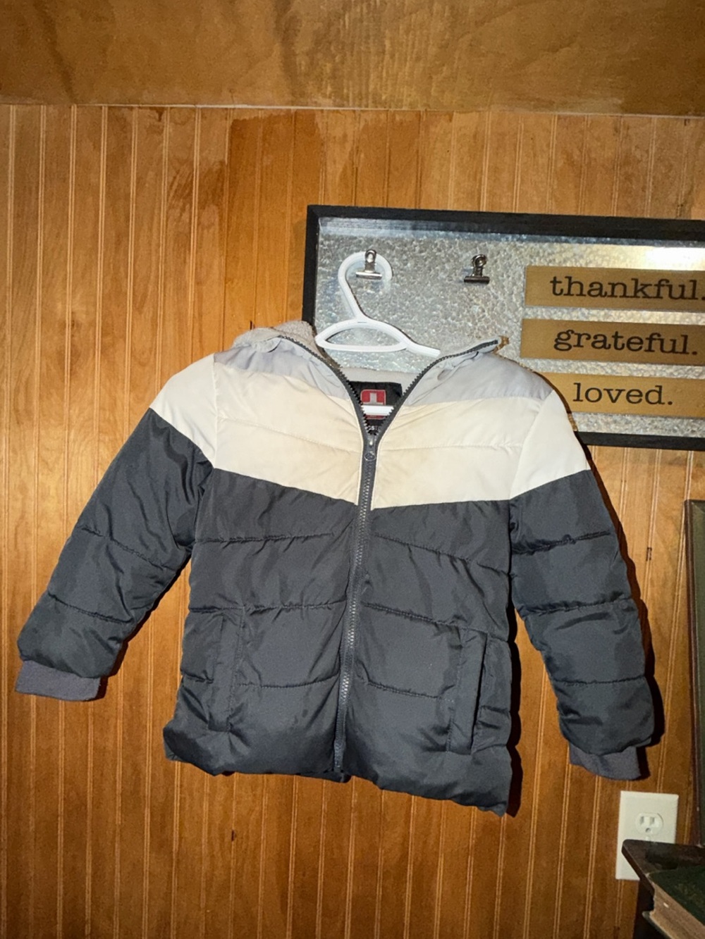 Swiss Tech Kids Colorblock Puffer Jacket - Gray & Cream